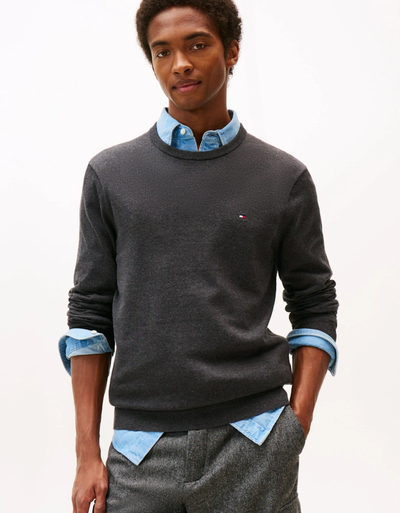 Essential Cotton Crew Neck Mens Sweatshirt - Dark Grey Heather