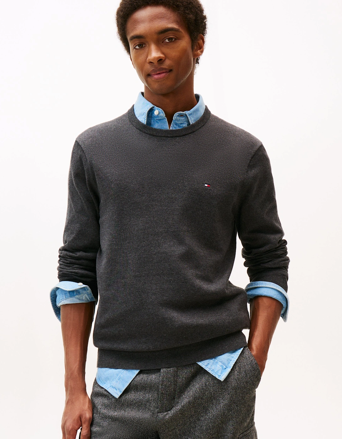 Essential Cotton Crew Neck Mens Sweatshirt - Dark Grey Heather, 6 of 5