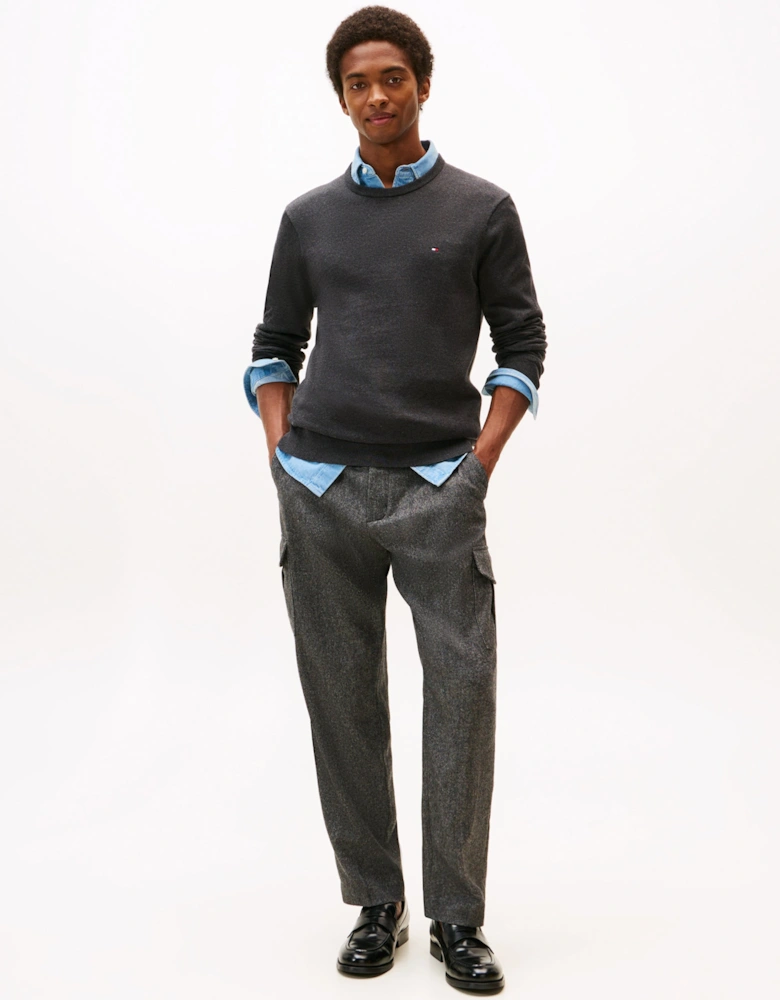 Essential Cotton Crew Neck Mens Sweatshirt - Dark Grey Heather