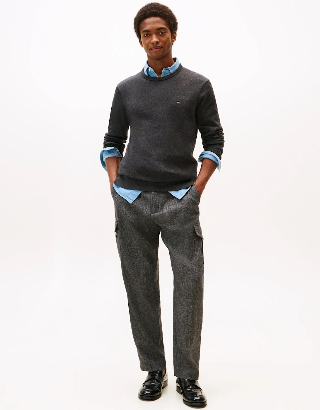Essential Cotton Crew Neck Mens Sweatshirt - Dark Grey Heather