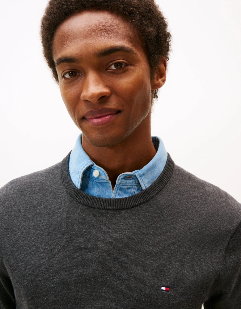 Essential Cotton Crew Neck Mens Sweatshirt - Dark Grey Heather