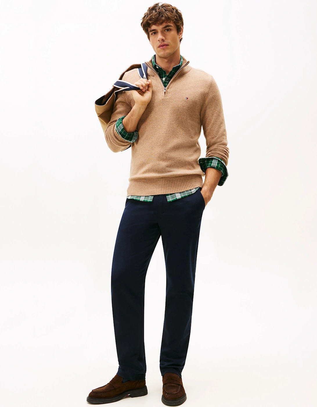 Lambswool Half-Zip Mock Neck Mens Jumper - Safari Canvas Heather