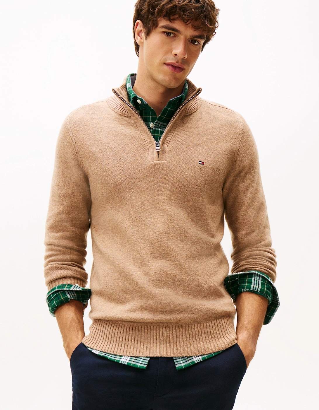 Lambswool Half-Zip Mock Neck Mens Jumper - Safari Canvas Heather, 6 of 5