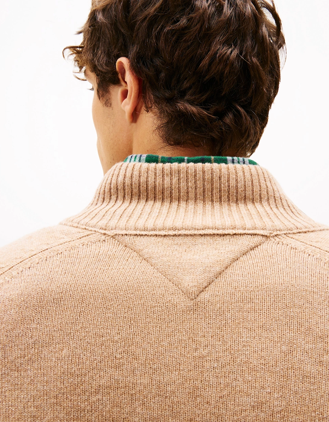 Lambswool Half-Zip Mock Neck Mens Jumper - Safari Canvas Heather