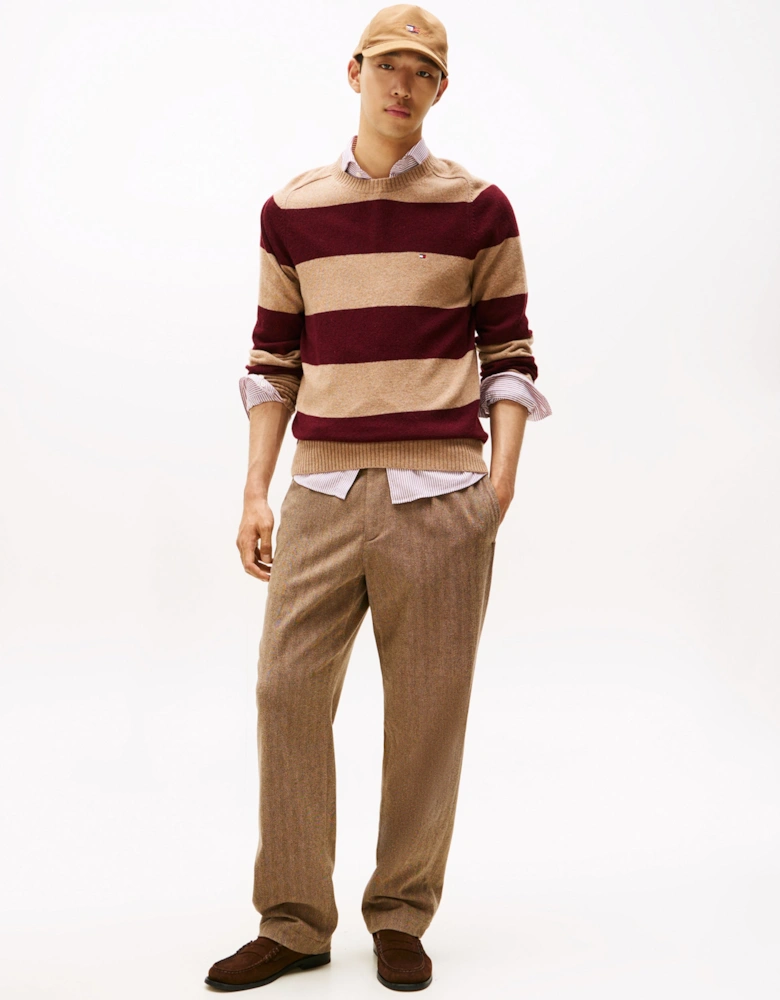 Lambswool Mens Crew Neck Jumper - Safari Canvas Heather/Deep Burgundy Heather