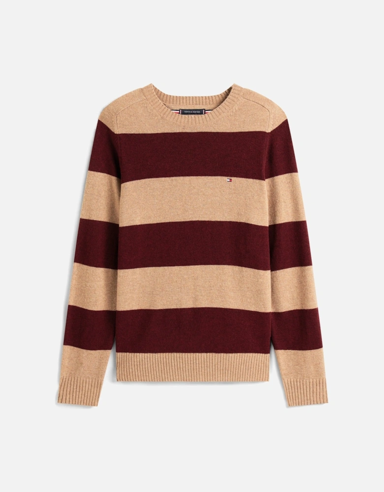 Lambswool Mens Crew Neck Jumper - Safari Canvas Heather/Deep Burgundy Heather