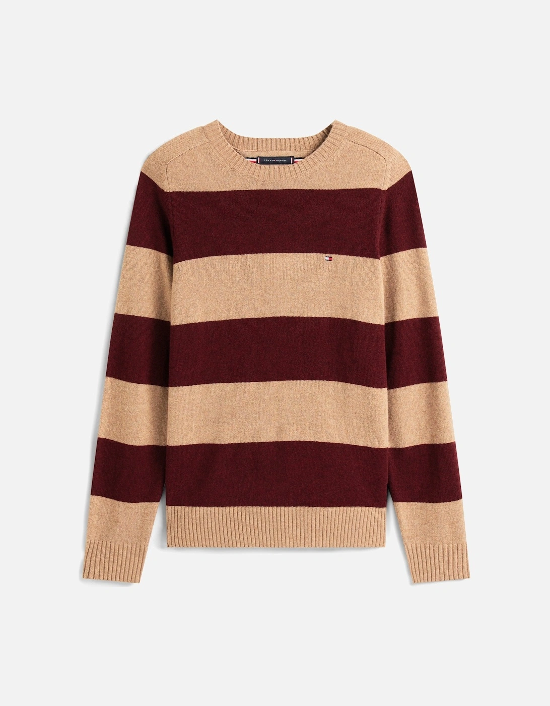 Lambswool Mens Crew Neck Jumper - Safari Canvas Heather/Deep Burgundy Heather