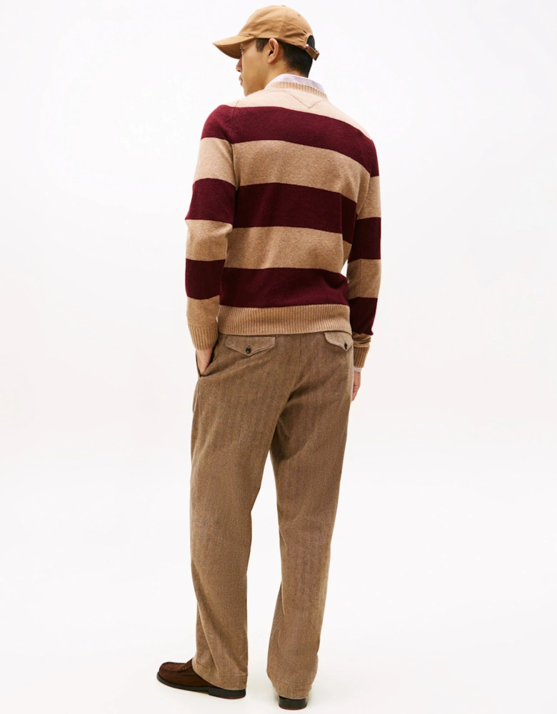 Lambswool Mens Crew Neck Jumper - Safari Canvas Heather/Deep Burgundy Heather