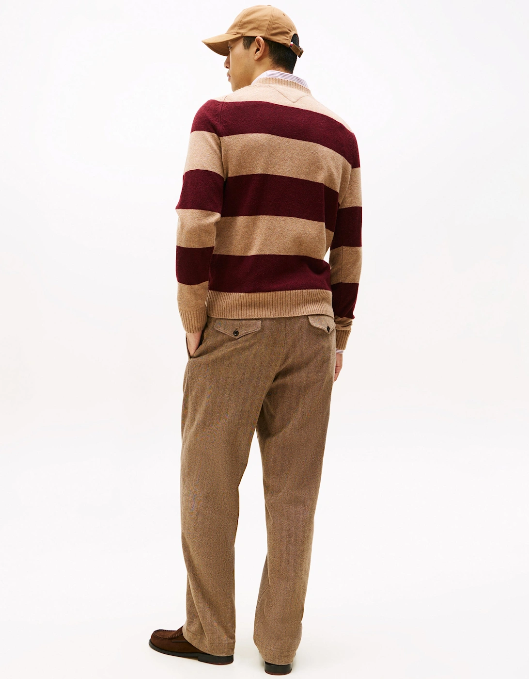 Lambswool Mens Crew Neck Jumper - Safari Canvas Heather/Deep Burgundy Heather