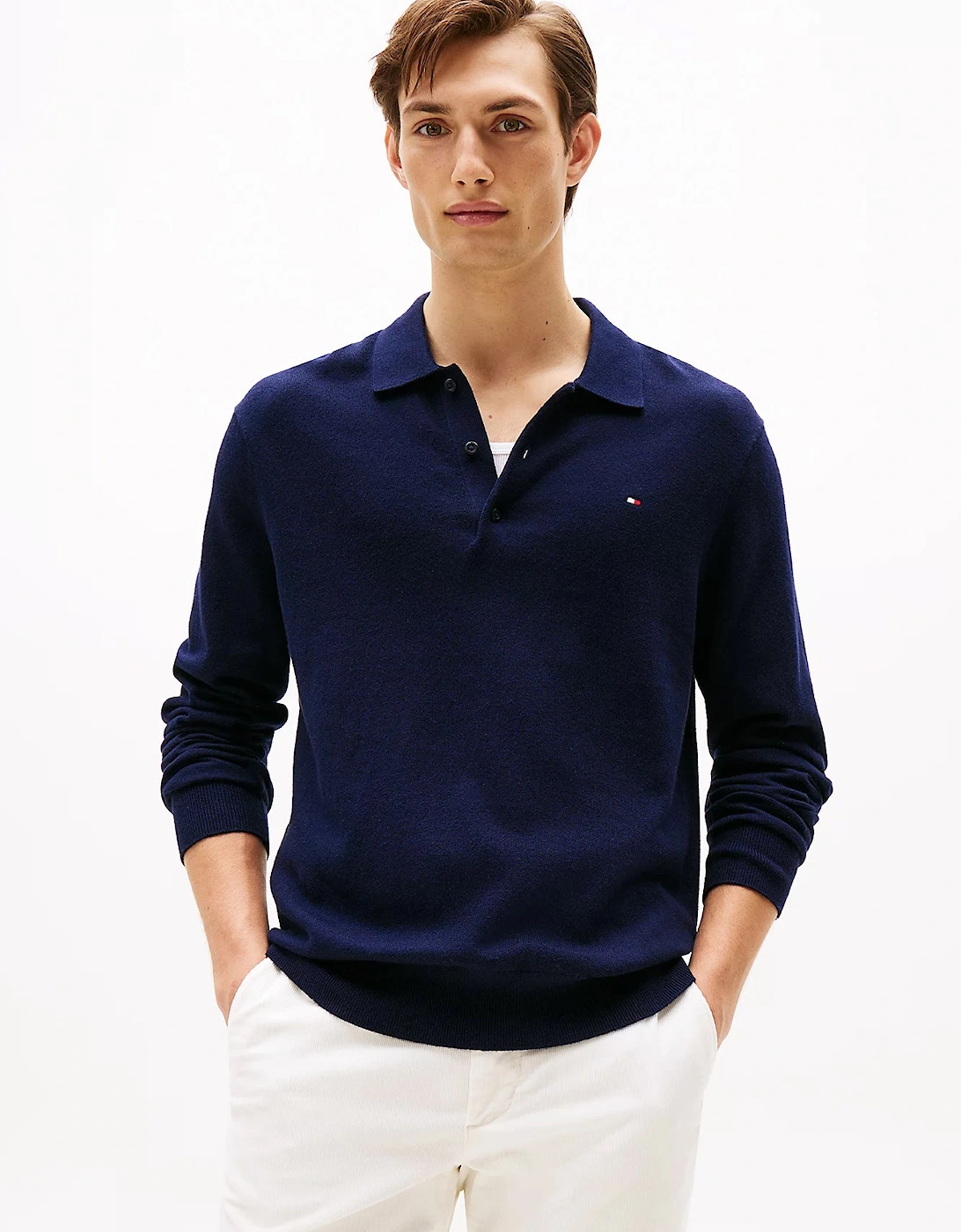 Pima Organic Cotton Cashmere Mens Long Sleeve Polo - Desert Sky, 6 of 5