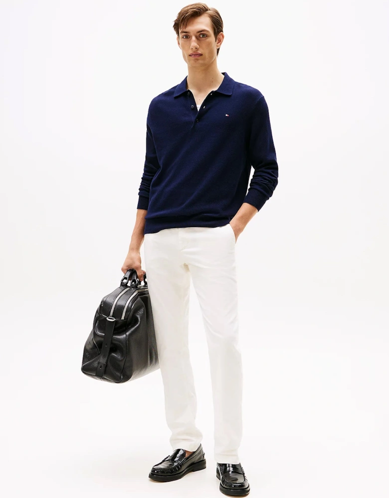 Pima Organic Cotton Cashmere Mens Long Sleeve Polo - Desert Sky
