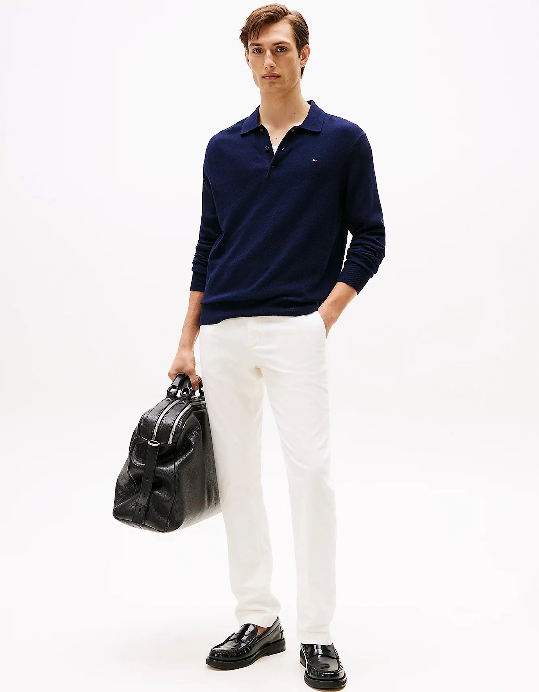 Pima Organic Cotton Cashmere Mens Long Sleeve Polo - Desert Sky