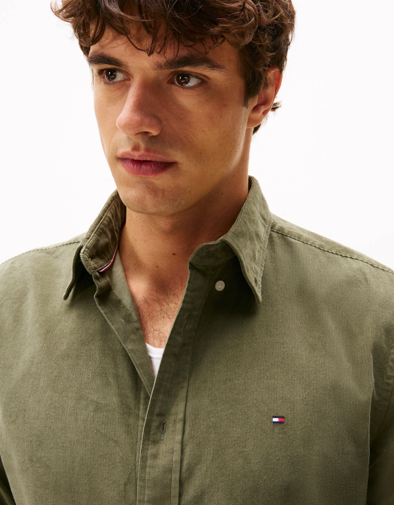 Solid Corduroy Mens Long Sleeve Shirt - Battle Green