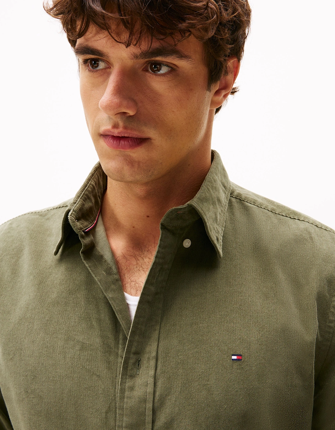 Solid Corduroy Mens Long Sleeve Shirt - Battle Green