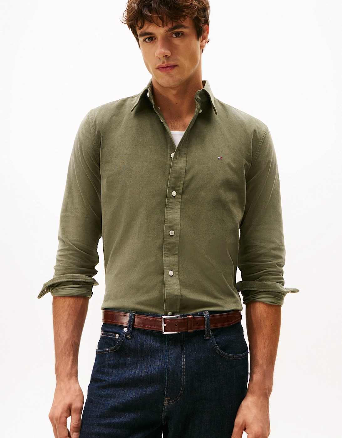 Solid Corduroy Mens Long Sleeve Shirt - Battle Green, 6 of 5