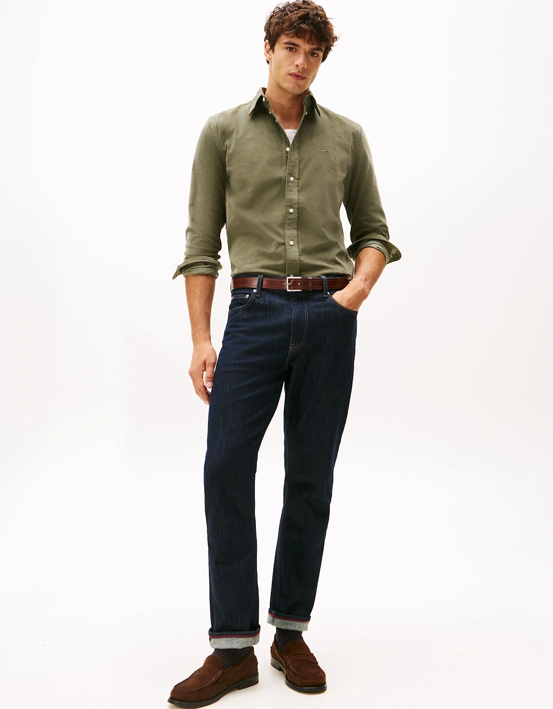 Solid Corduroy Mens Long Sleeve Shirt - Battle Green