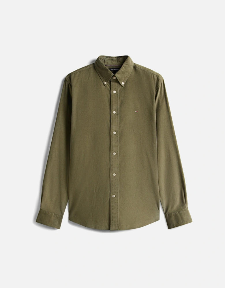 Solid Corduroy Mens Long Sleeve Shirt - Battle Green