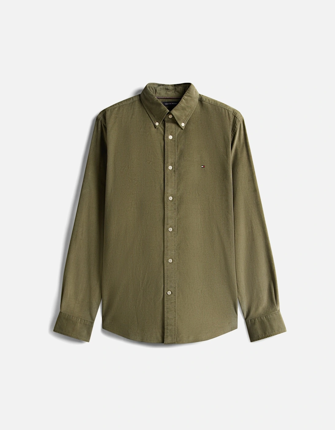 Solid Corduroy Mens Long Sleeve Shirt - Battle Green