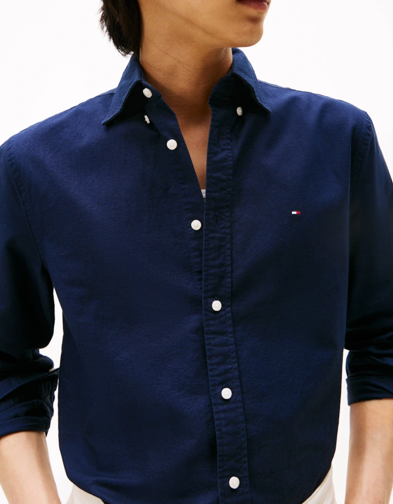 Solid Heritage Mens Long Sleeve Oxford Shirt - Preppy Navy/Desert Sky Solid