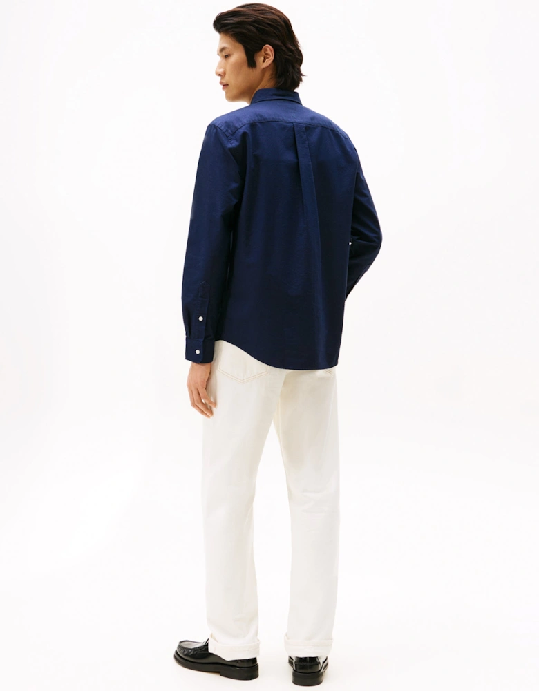 Solid Heritage Mens Long Sleeve Oxford Shirt - Preppy Navy/Desert Sky Solid