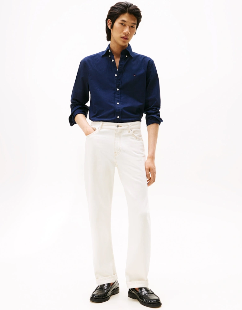 Solid Heritage Mens Long Sleeve Oxford Shirt - Preppy Navy/Desert Sky Solid
