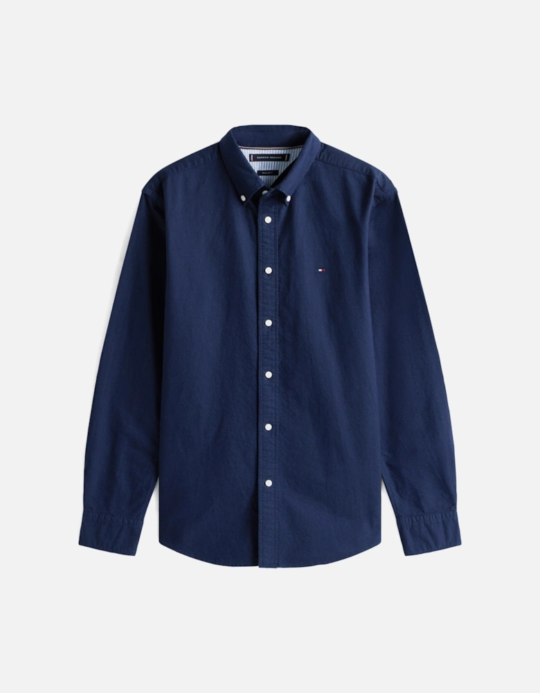 Solid Heritage Mens Long Sleeve Oxford Shirt - Preppy Navy/Desert Sky Solid