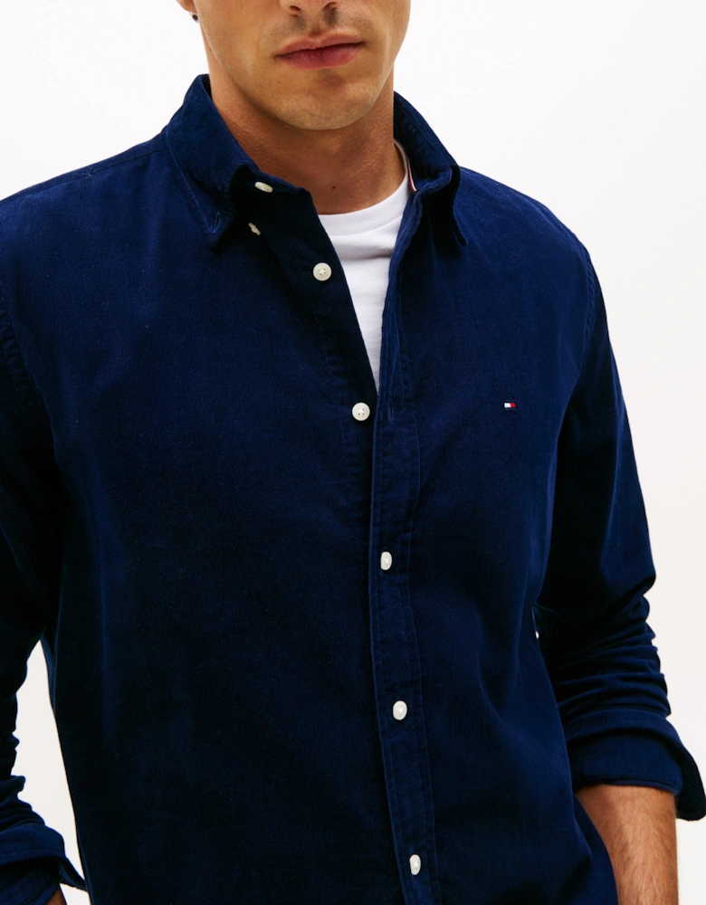 Solid Corduroy Mens Long Sleeve Shirt - Imperial Navy