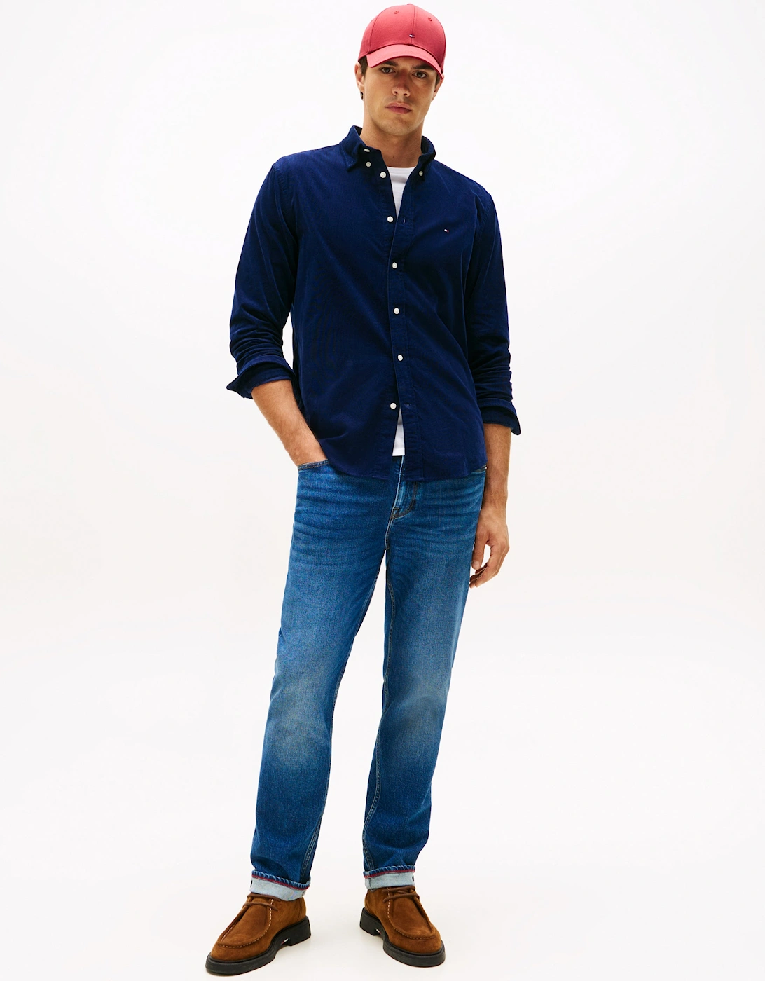 Solid Corduroy Mens Long Sleeve Shirt - Imperial Navy