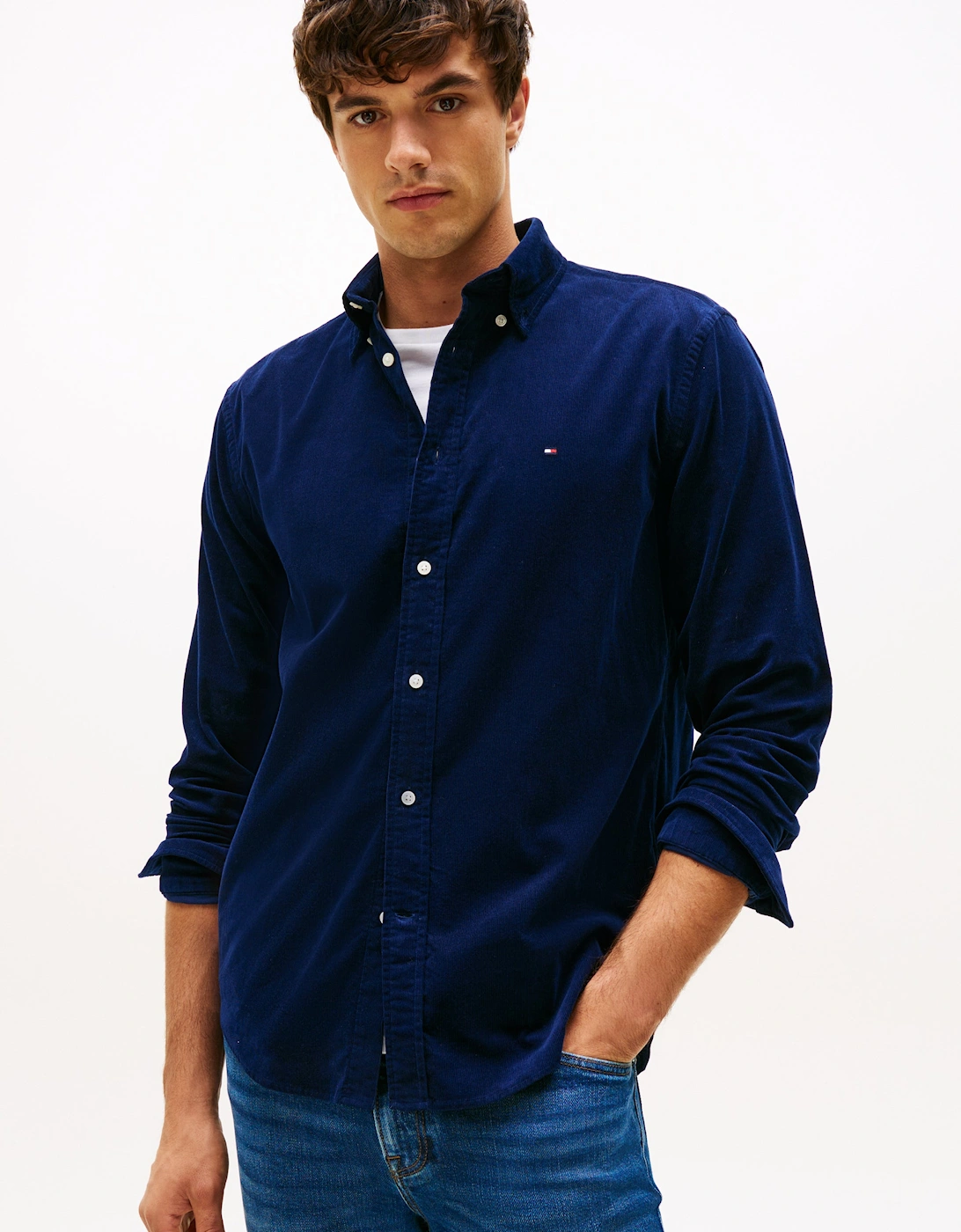 Solid Corduroy Mens Long Sleeve Shirt - Imperial Navy, 6 of 5