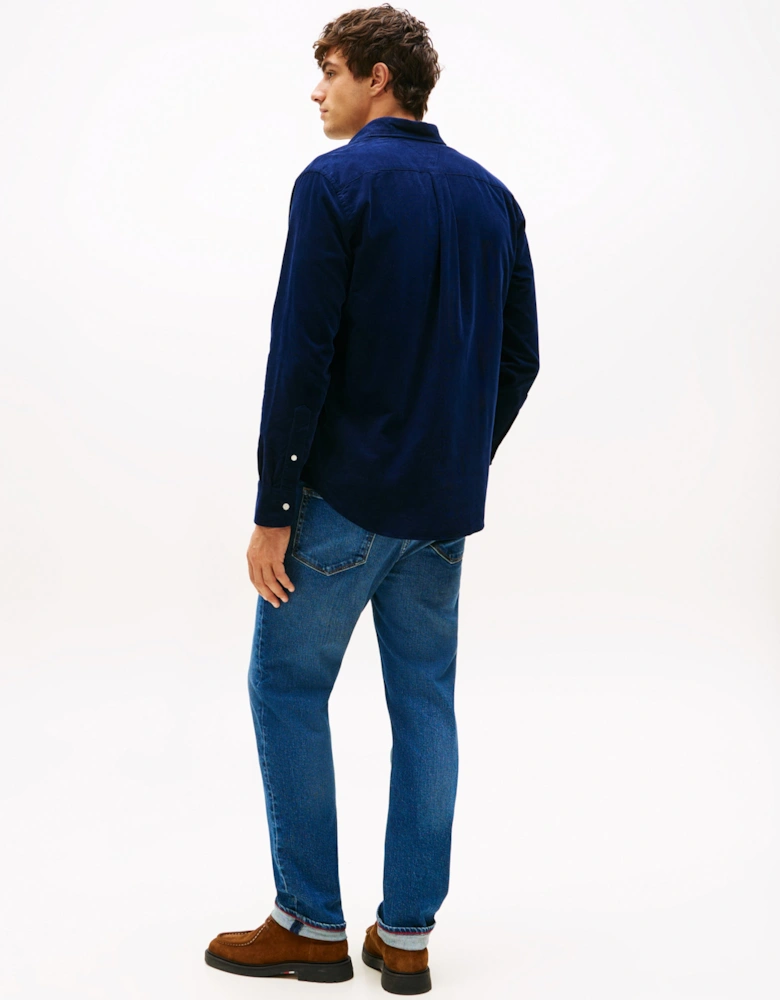 Solid Corduroy Mens Long Sleeve Shirt - Imperial Navy