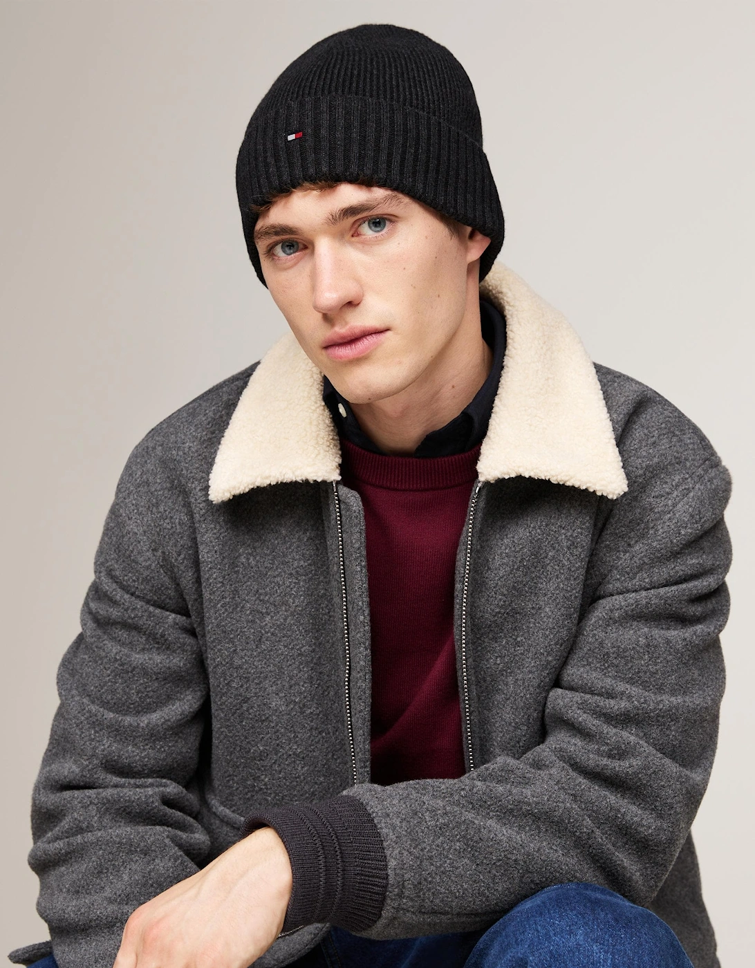 Tommy Hilfiger Men's Grey Th Flag Pima Cotton Beanie - Mid Heather - Size: One Size