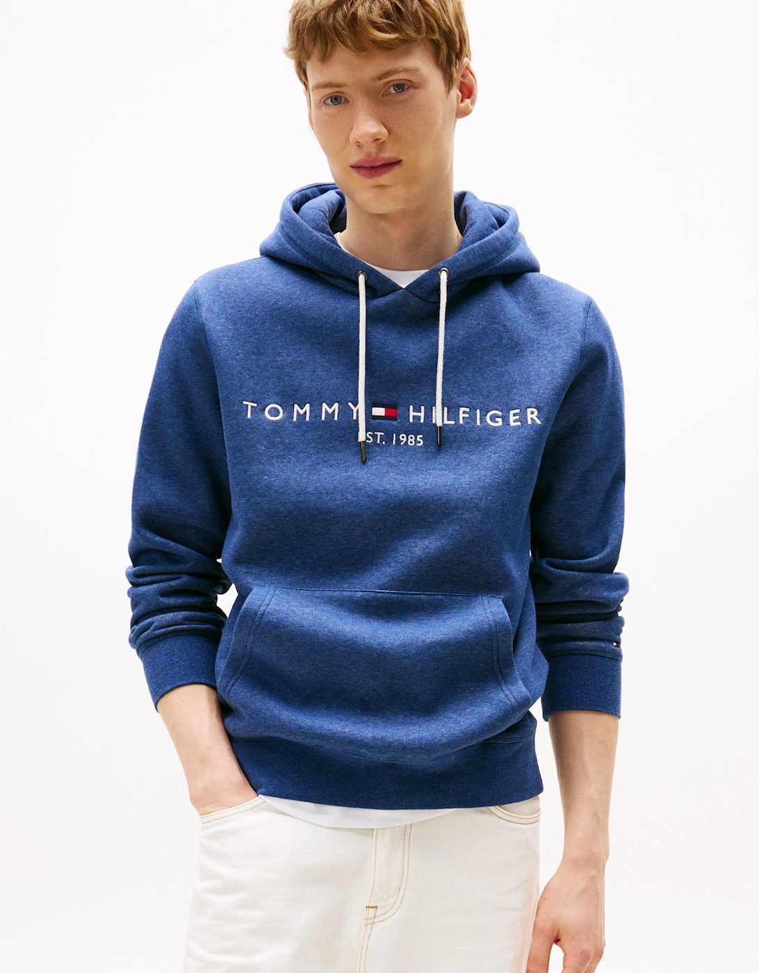 Tommy Logo Flex Fleece Hoodie - Aegean Sea Heather, 6 of 5