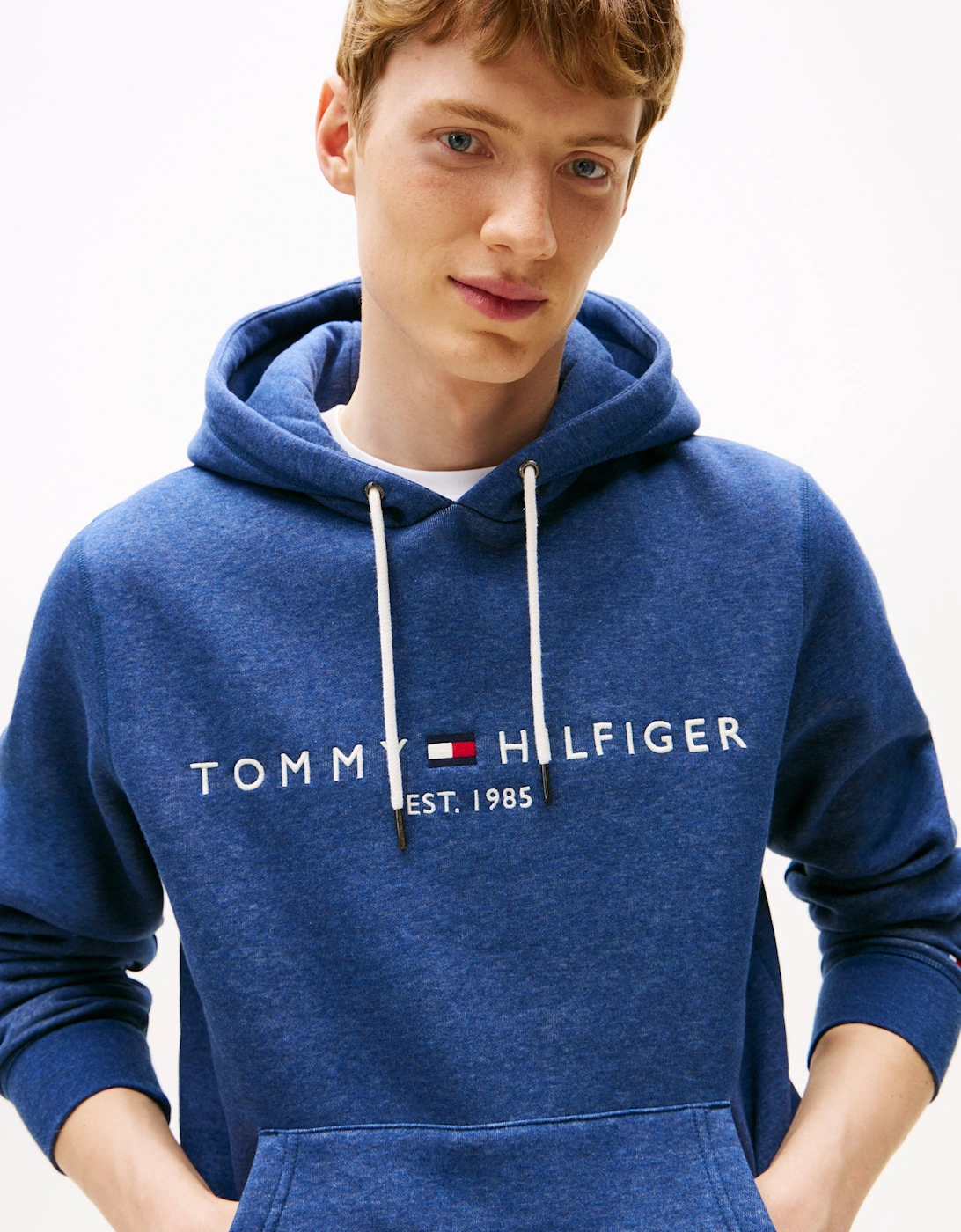 Tommy Logo Flex Fleece Hoodie - Aegean Sea Heather
