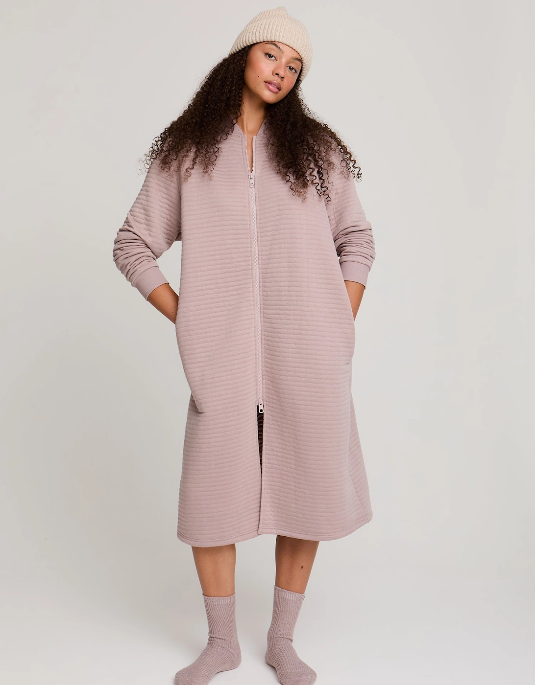Quilted Jersey Housecoat in Mink