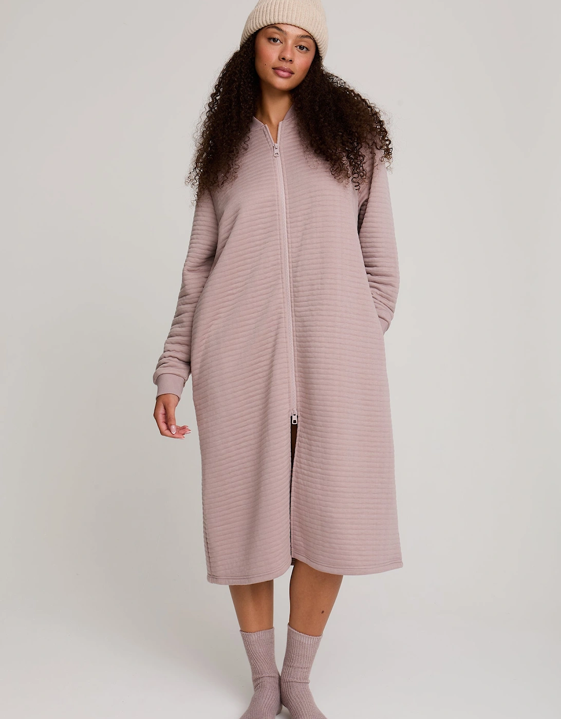 Quilted Jersey Housecoat in Mink, 7 of 6