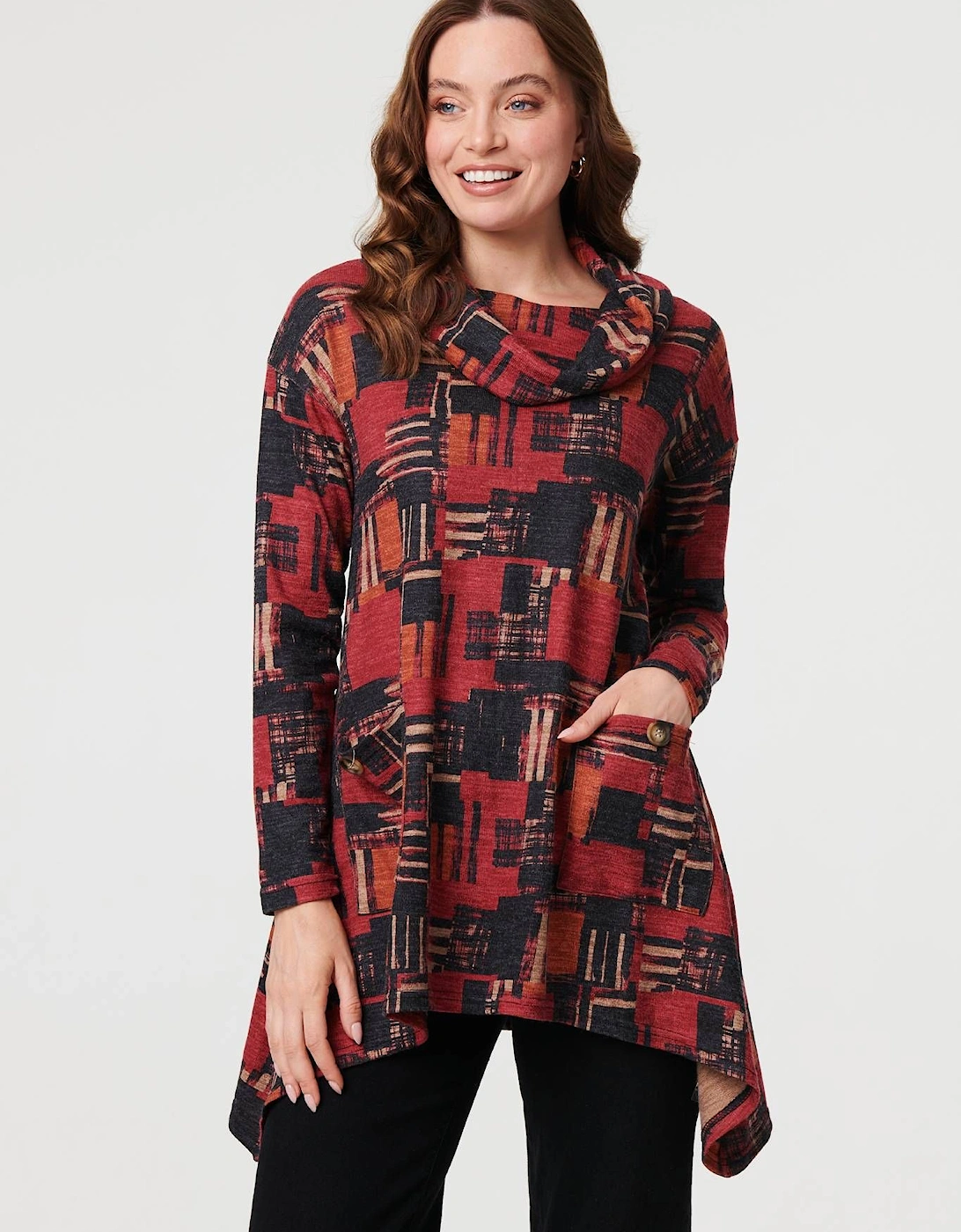 Printed Long Sleeve Cowl Neck Tunic Top, 2 of 1