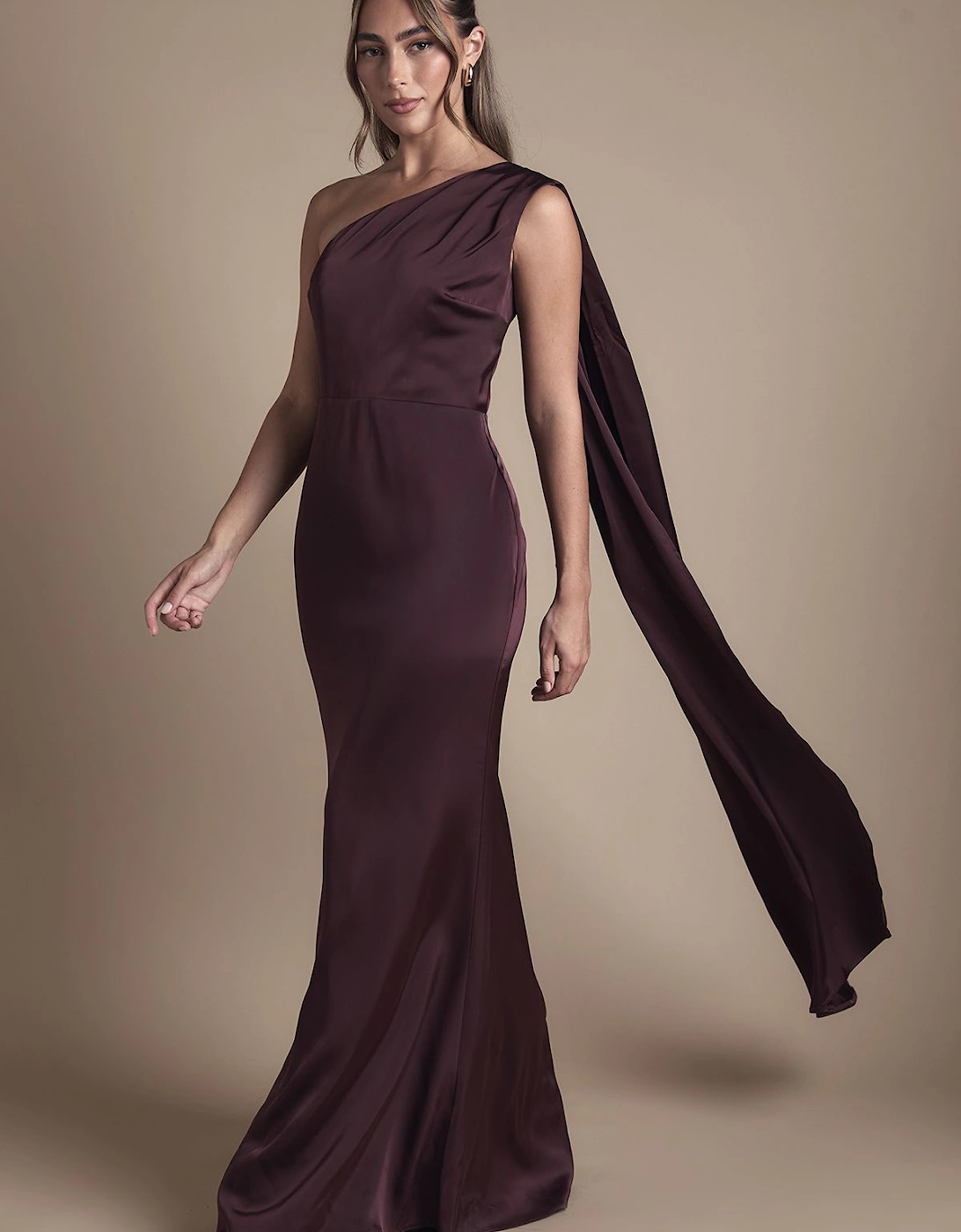 Honoured Drape One Shoulder Satin Maxi Bridesmaid Dress, 2 of 1