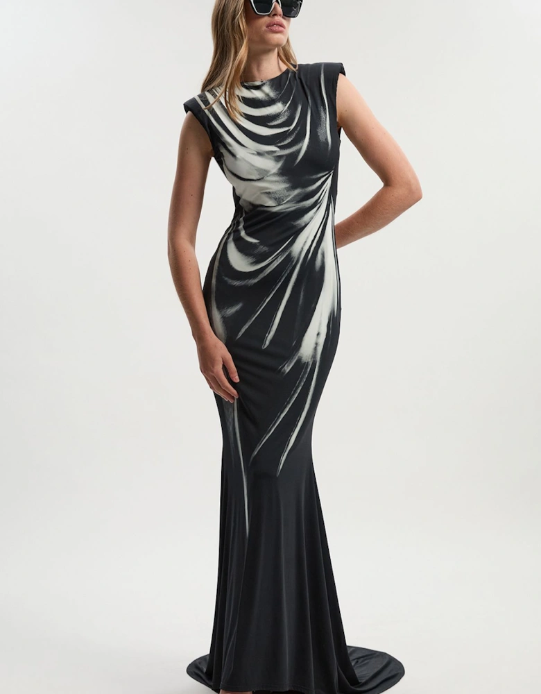 Archive Graphic Print Open Back Fish Tail Maxi Dress