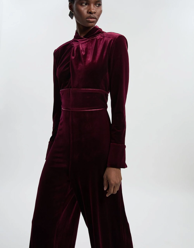 Velvet Wrap Detail Woven Jumpsuit
