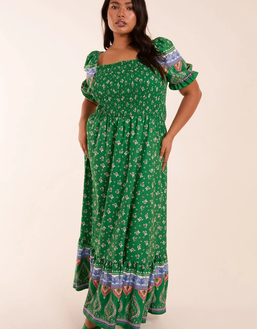 Curve Milkmaid Shirred Floral Maxi Dress, 2 of 1