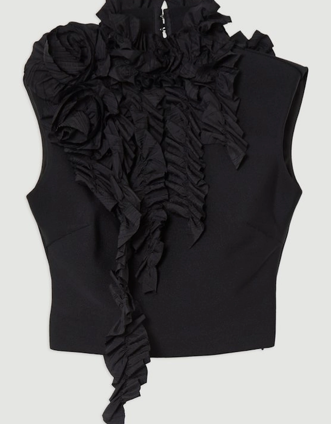 Figure Form Bandage Knit Woven Rosette Detail Top