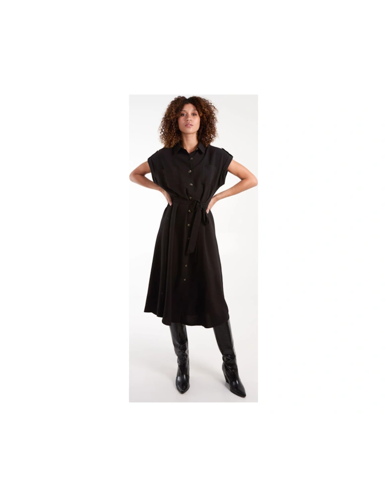 Button Front Midi Utility Shirt Dress