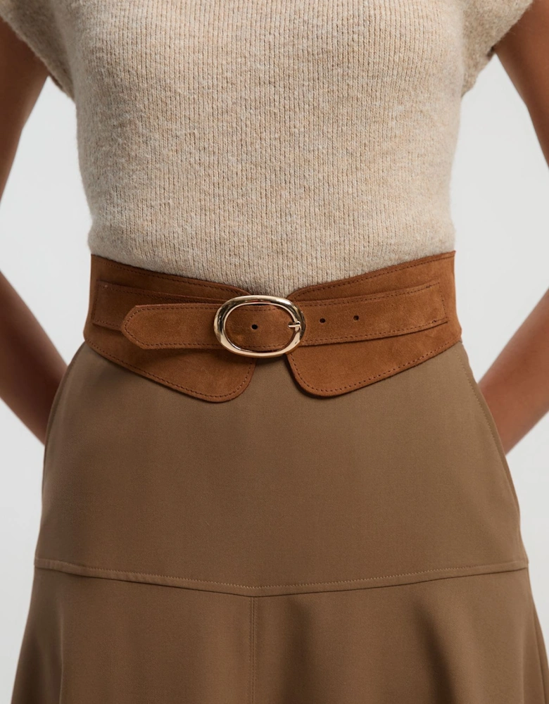 Wide Buckle Detail Suede Belt