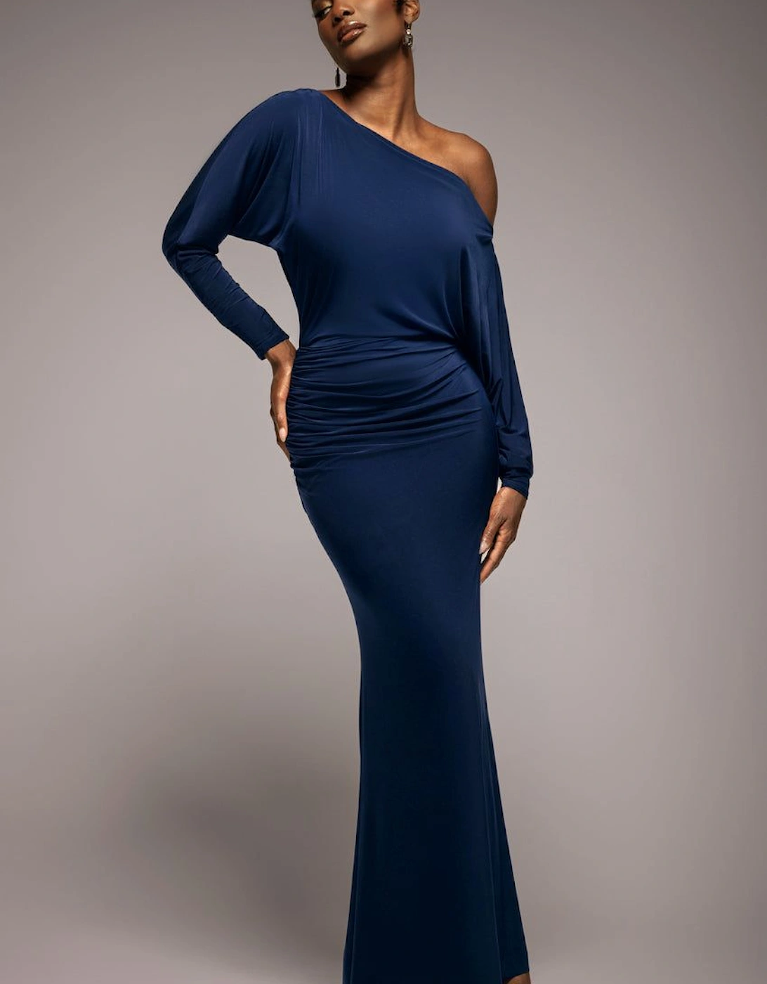 Bat Wing Elasticated Side Gather Maxi Dress, 2 of 1