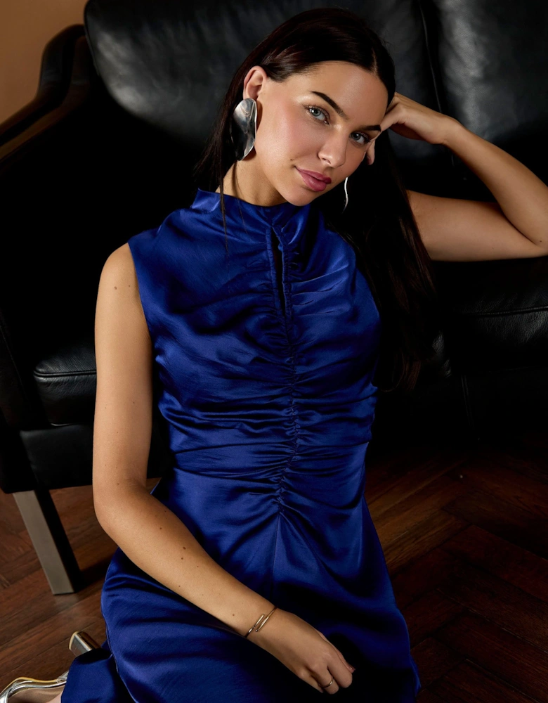 Verity Satin Cobalt Maxi Dress