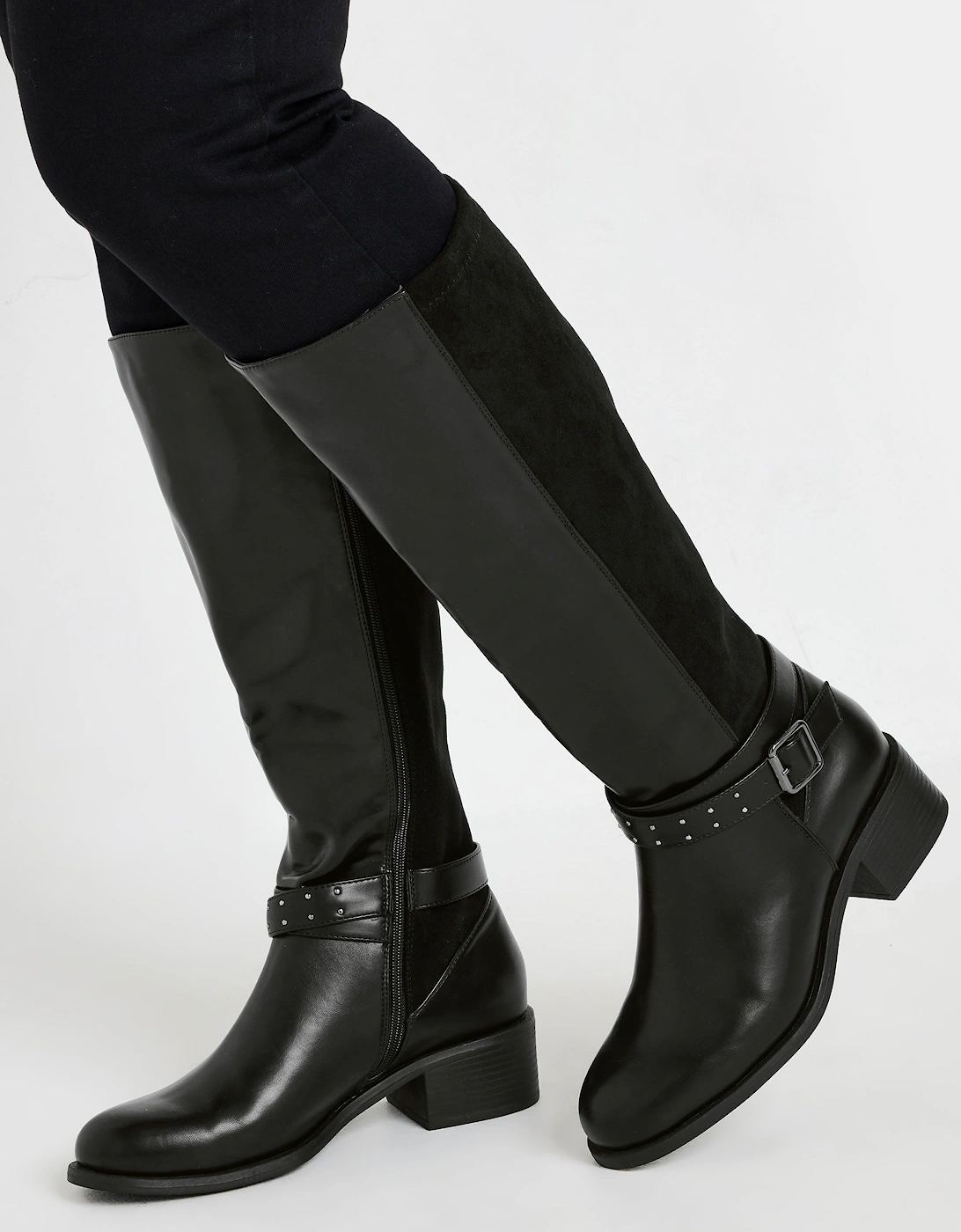 Faux Leather Buckle Detail Knee High Boots, 2 of 1