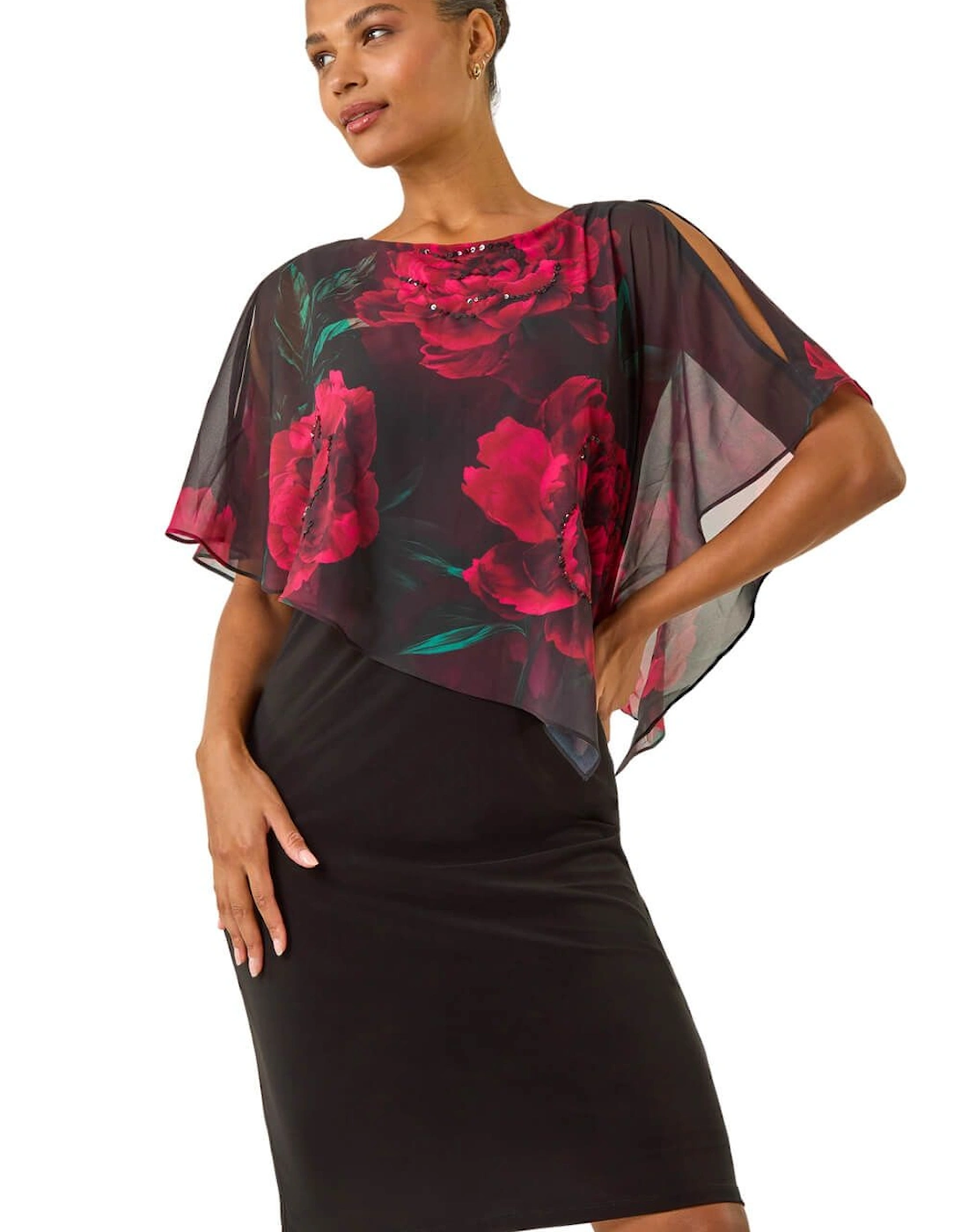 Floral Overlay Premium Stretch Dress, 2 of 1