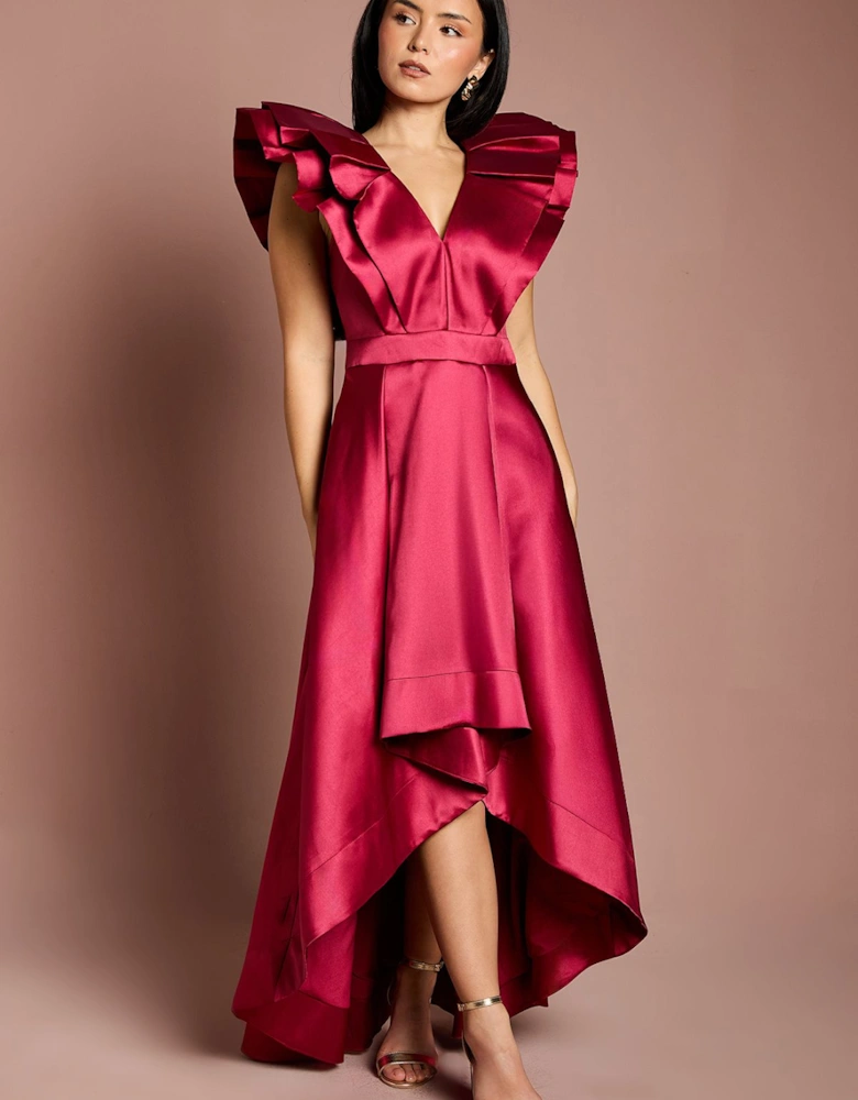 Petite Frill Sleeve V Neck Midi Dress