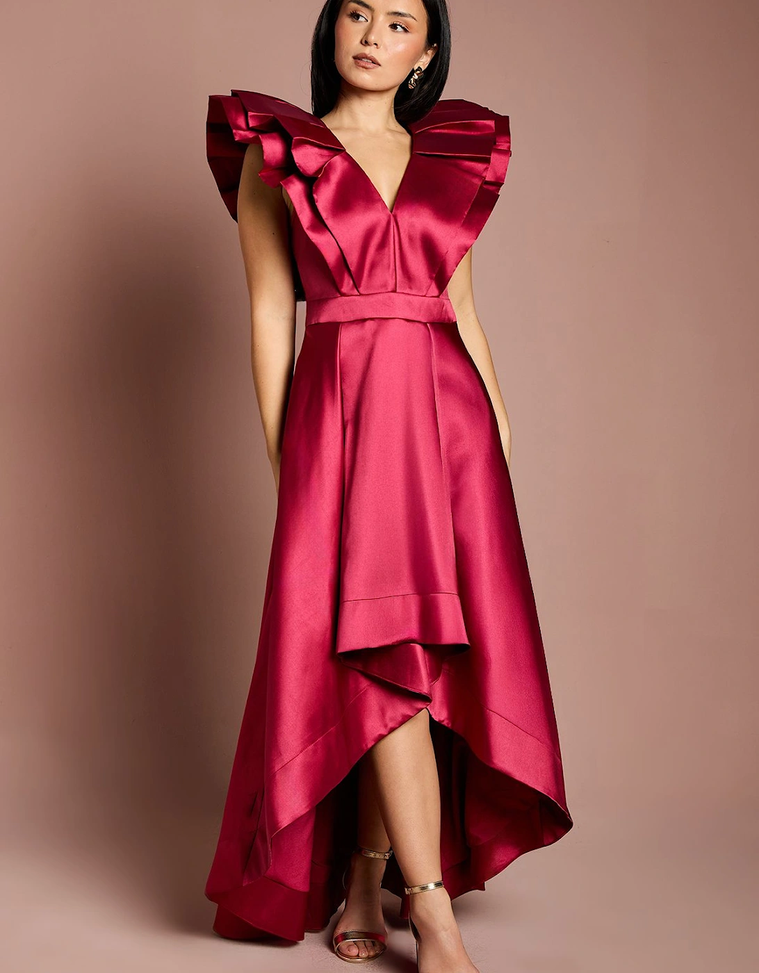 Petite Frill Sleeve V Neck Midi Dress, 2 of 1