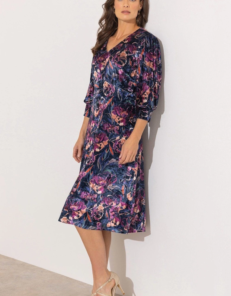 Floral Printed Velour Midi Dress